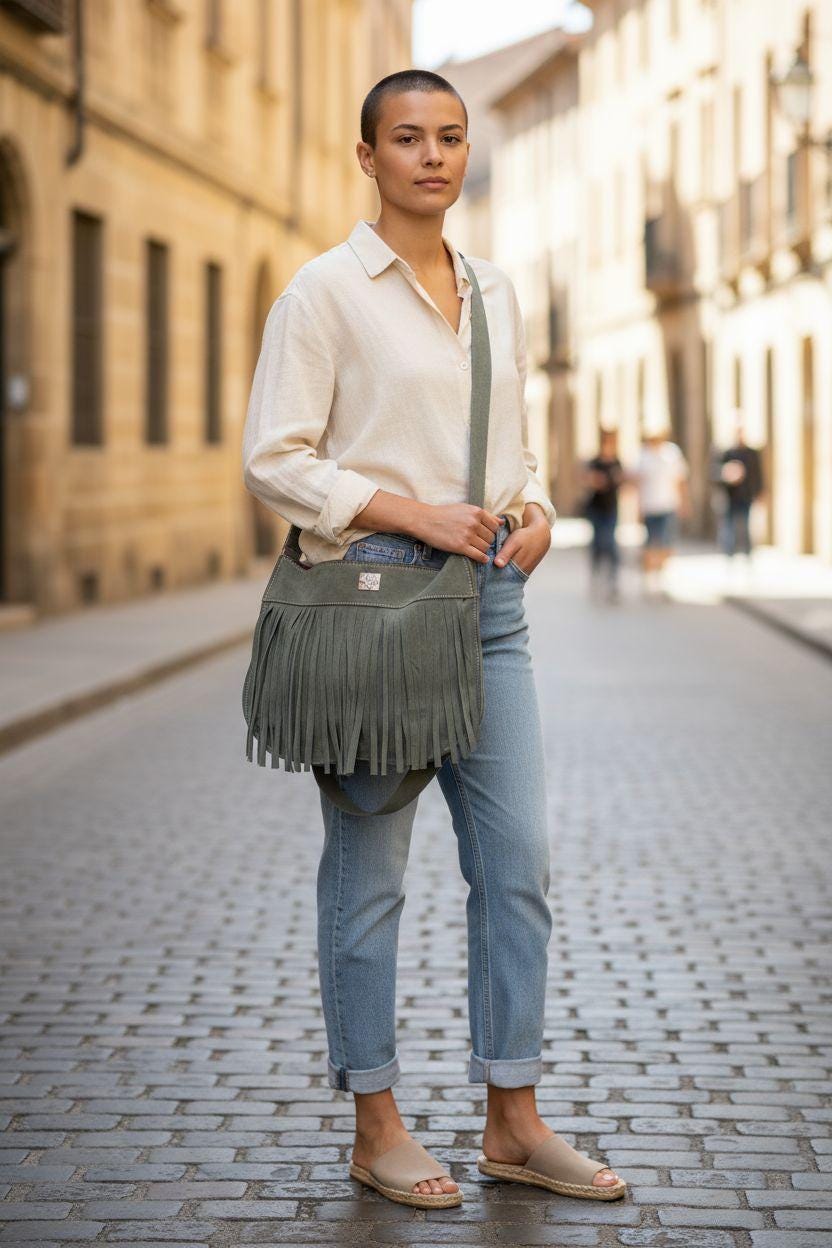 women's shoulder bag, genuine suede leather - görsel 2