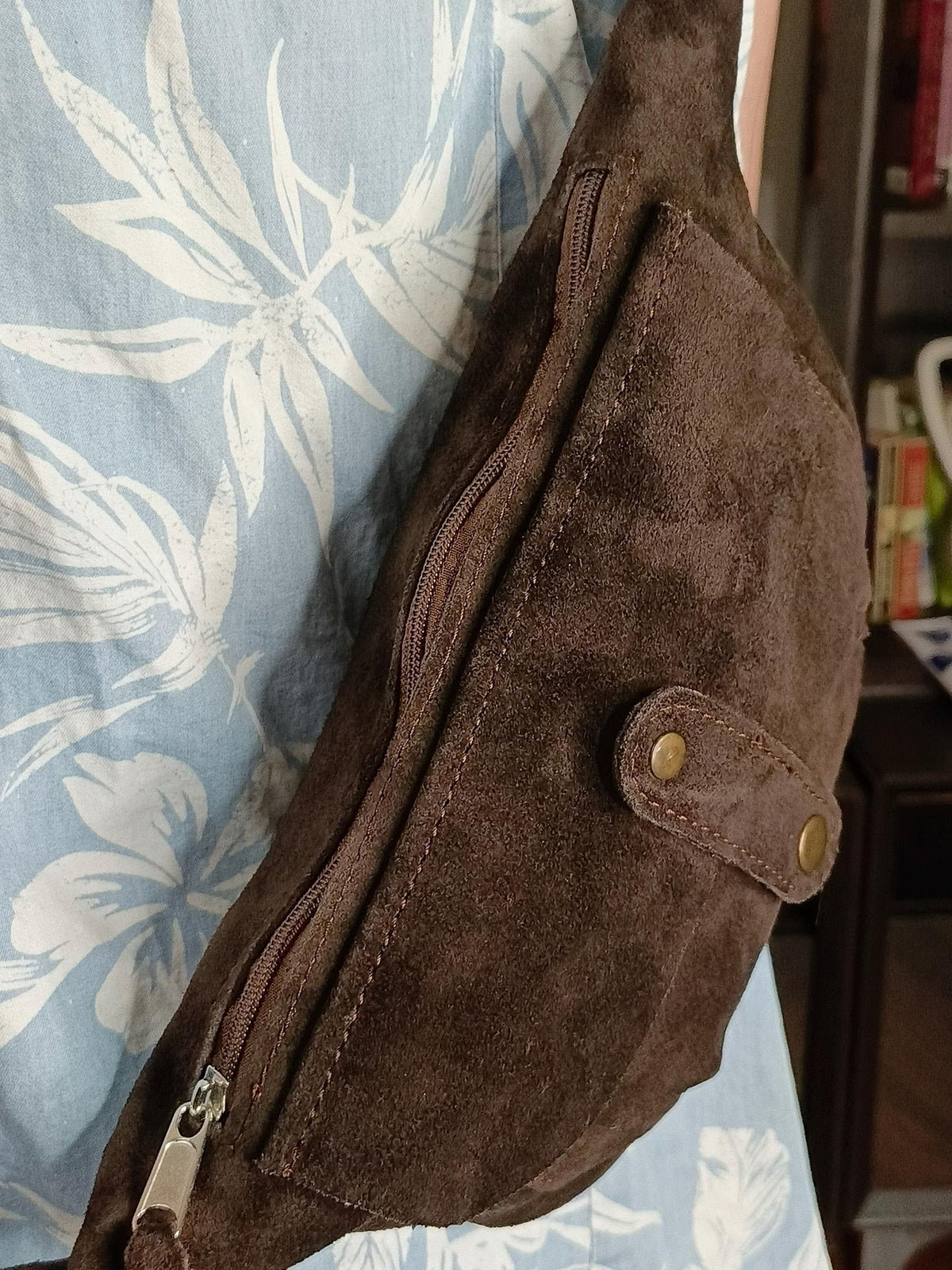 women's crossbody waist bag, real suede leather - görsel 4