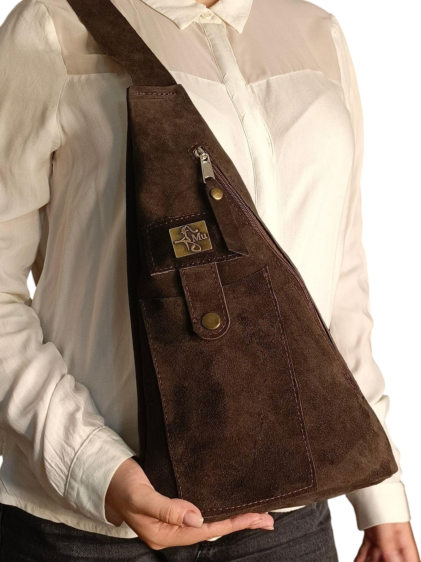 Shoulder bag made of genuine suede leather