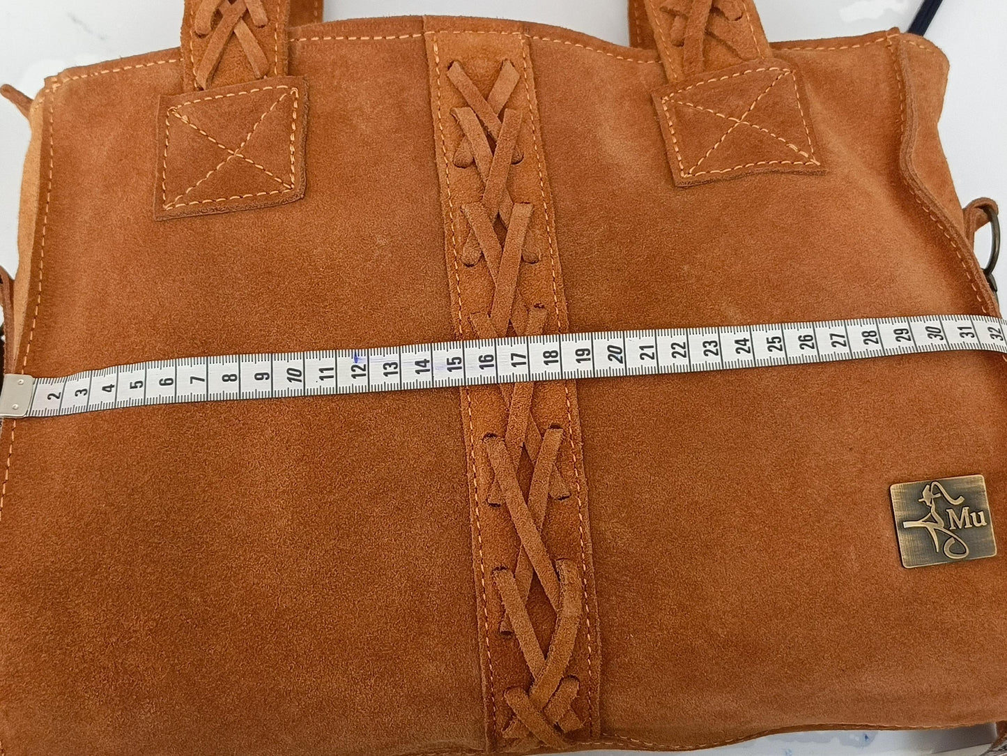 Handmade Suede Leather Tan Satchel Bag: Designer Shoulder Bag