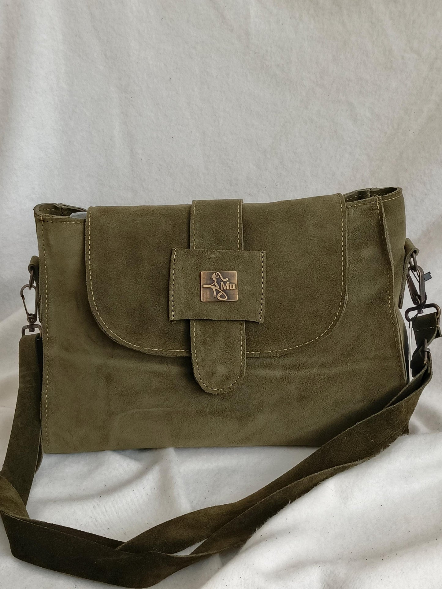 Women's suede handbag, made of genuine leather