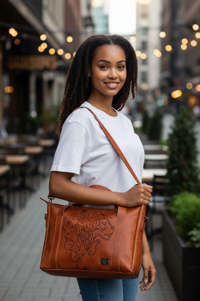Women's leather bag, laptop bag - görsel 2