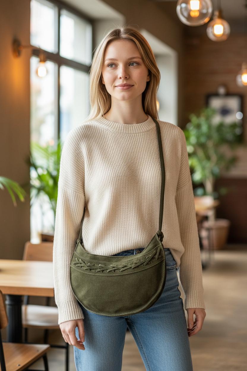 Suede women's handbag, made of genuine leather.